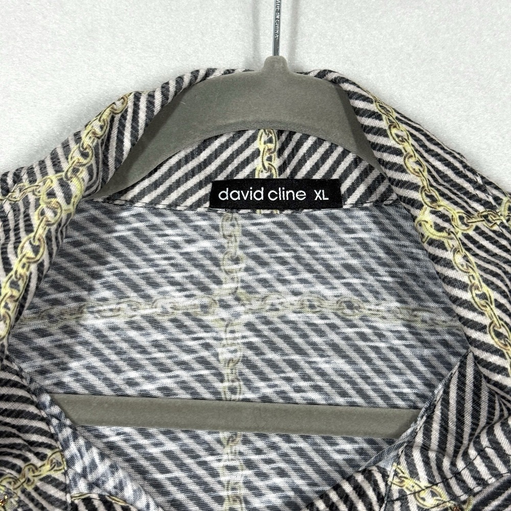 David Cline Top Womens XL Chain Stripe Snap Front Blouse Artsy‎ Preppy USA Made - Picture 4 of 13